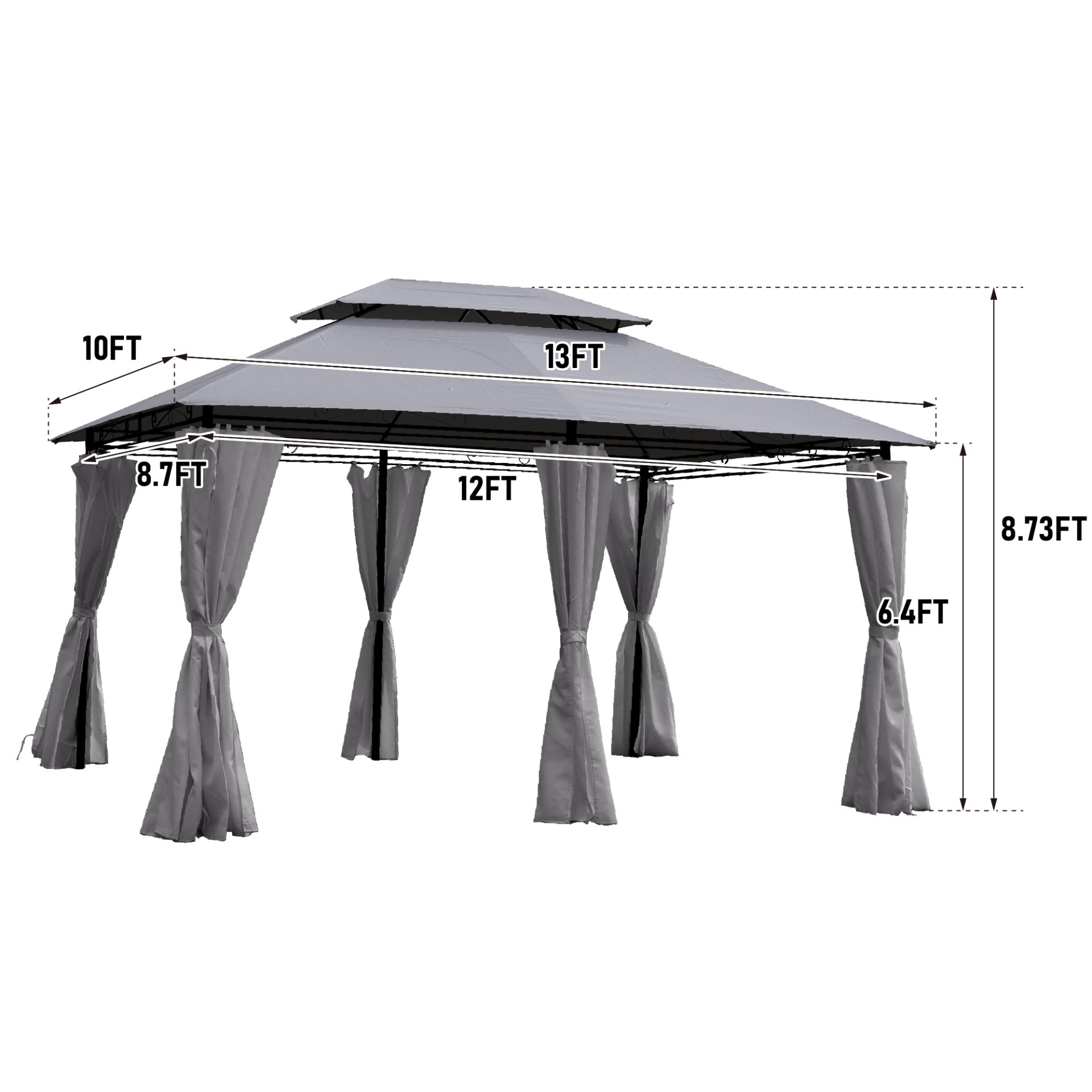 13 0 Ft Outdoor Patio Gazebo Canopy Tent With Ventilated Double Roof And Side Wall (Detachable Curtain Included On All Sides) Suitable For Lawn Garden Backyard And Deck - Gray - Image 3