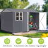 8 0 Ft Outdoor Storage Garden Tool Shed With Thickened Galvanized Steel With Sloped Roof & Double Lockable Door Storage Shed Large With 6 Vents - Gray - Image 9