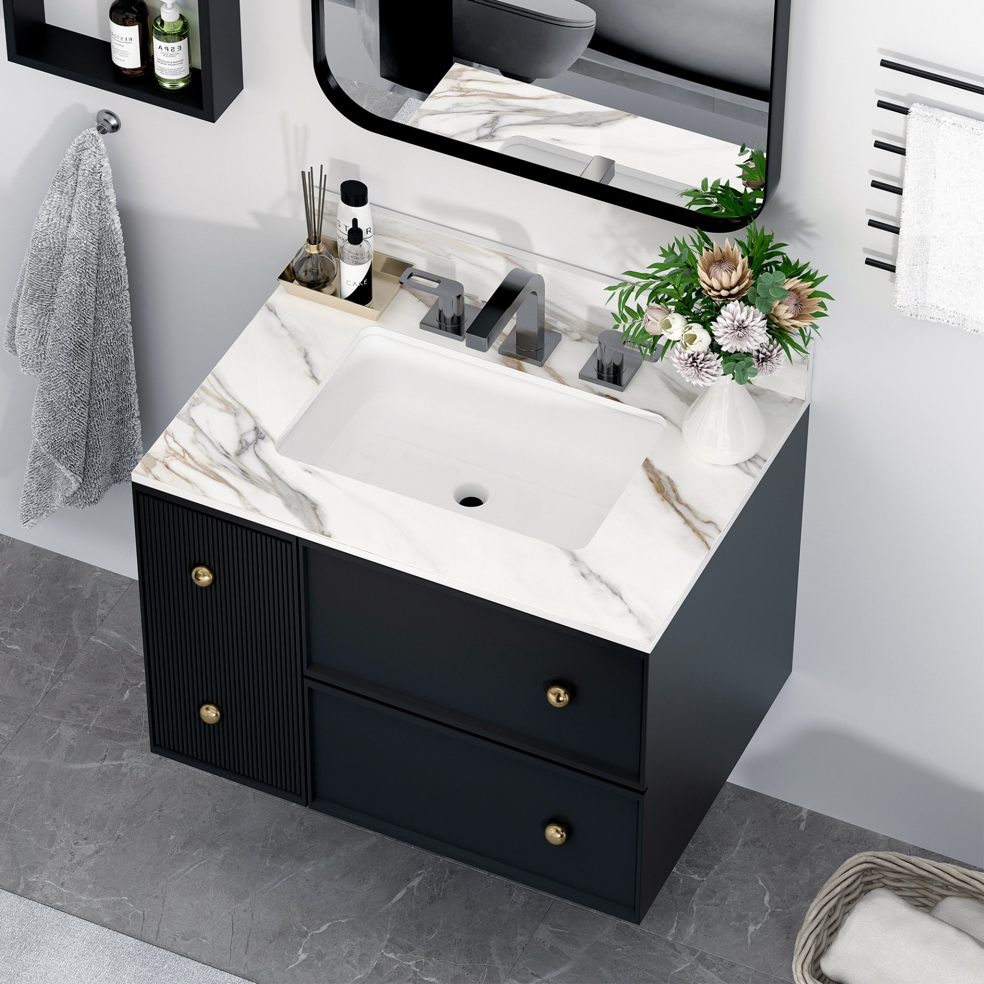 Vanity Top With Undermount Sink And Backsplash - White Marble - Image 5