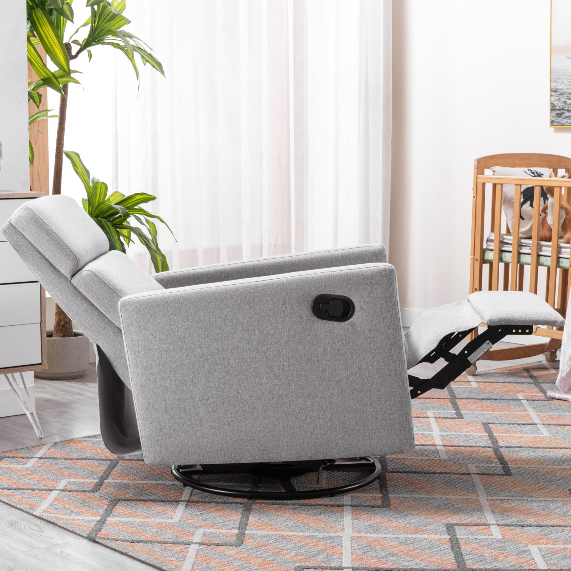 Modern Upholstered Rocker Nursery Chair Plush Seating Glider Swivel Recliner Chair - Gray - Image 20
