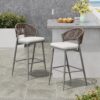 Outdoor Bar Height Metal Frame Counter Stools With Scallop Shaped Backrest & Water Resistant Cushions (Set of 2) - Matte Gray - Image 4