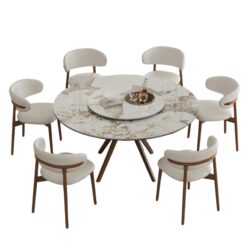 Dining Table Set With Base And 35" Round Turntable - White