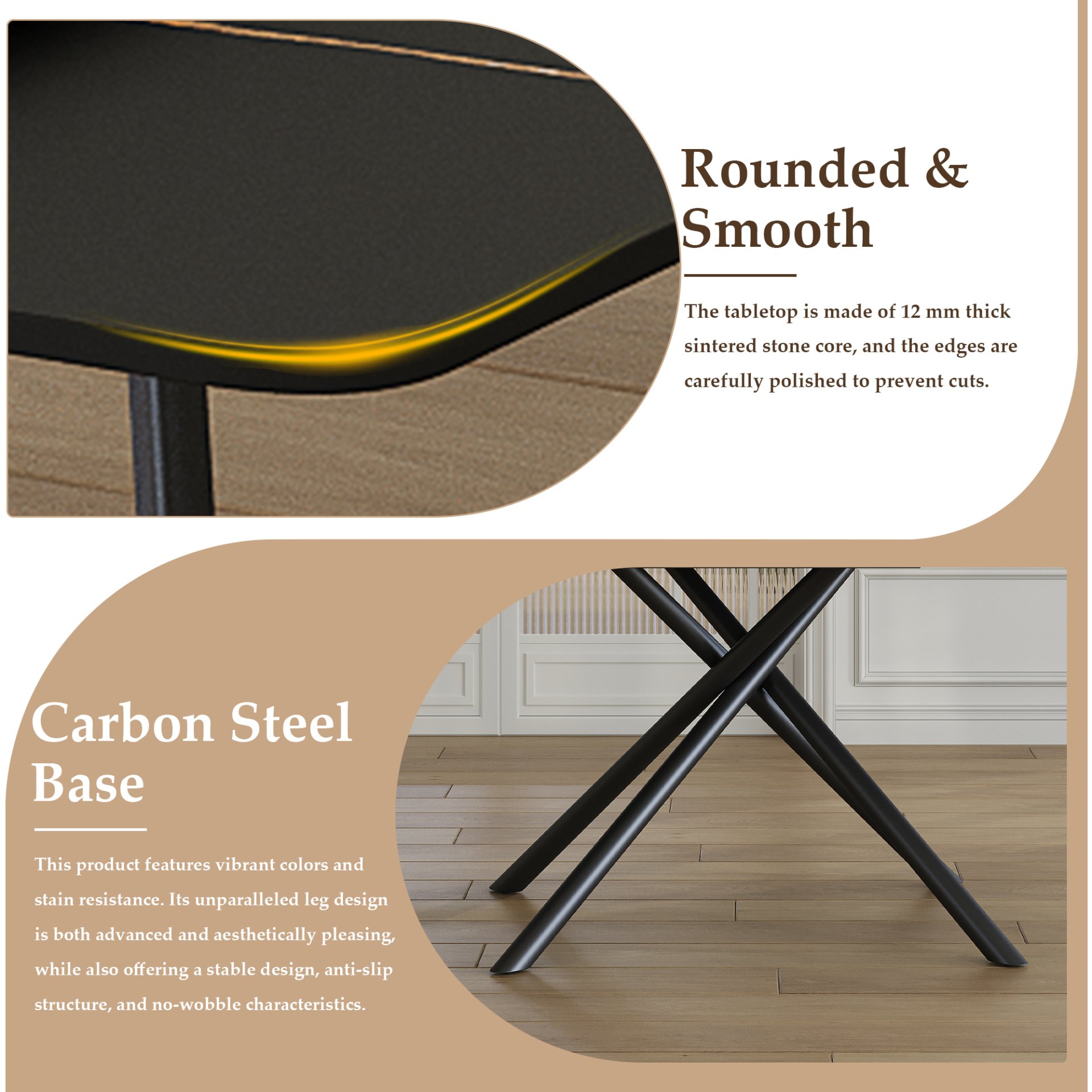 Retractable Dining Table Set With Carbon Steel Legs And Cross Leg Structure, Table And 8 Chairs - Black - Image 6