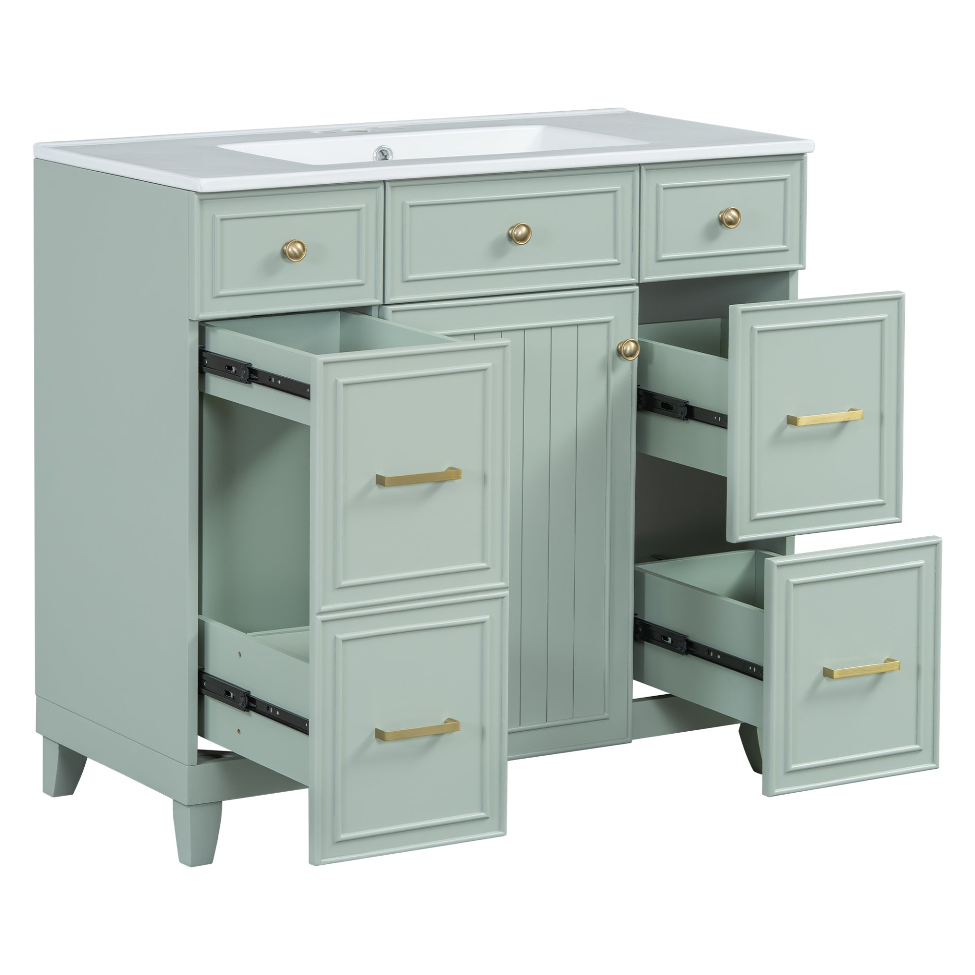 36" Bathroom Vanity With Sink, Soft Close Doors, Adjustable Shelves, And Hairdryer Storage - Green - Image 13