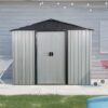 8Ft X 4Ft Outdoor Metal Storage Shed With Sliding Door And Foundation For Backyard, Patio, Lawn - White / Black - Image 3