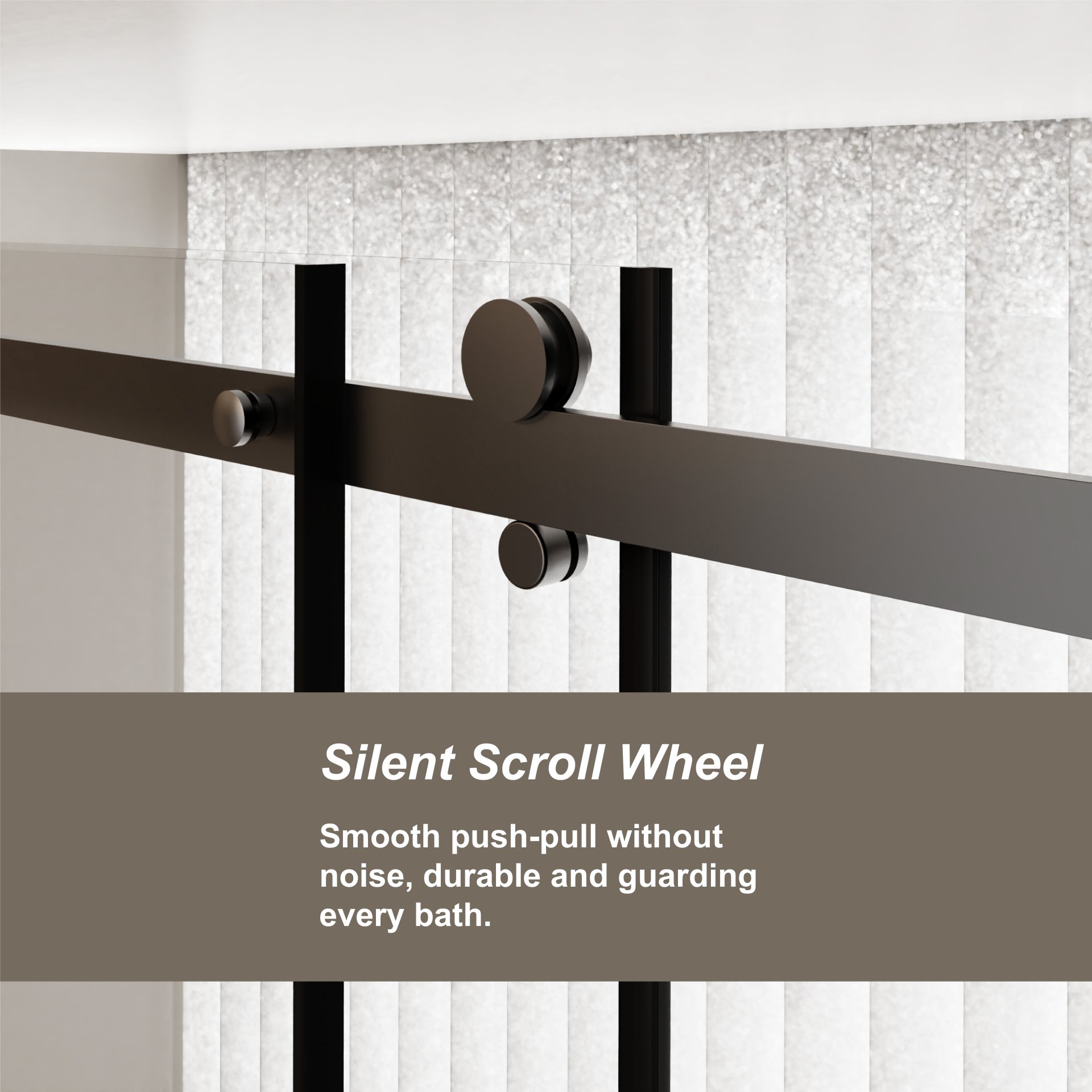 Frameless Shower Door Single Sliding, Clear Tempered Glass Shower Door With Zinc Roller Rail System, Stainless Steel Handle - Black - Image 6