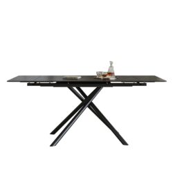 Retractable Dining Table With Carbon Steel Legs, For 6 - 8 Seats - Black