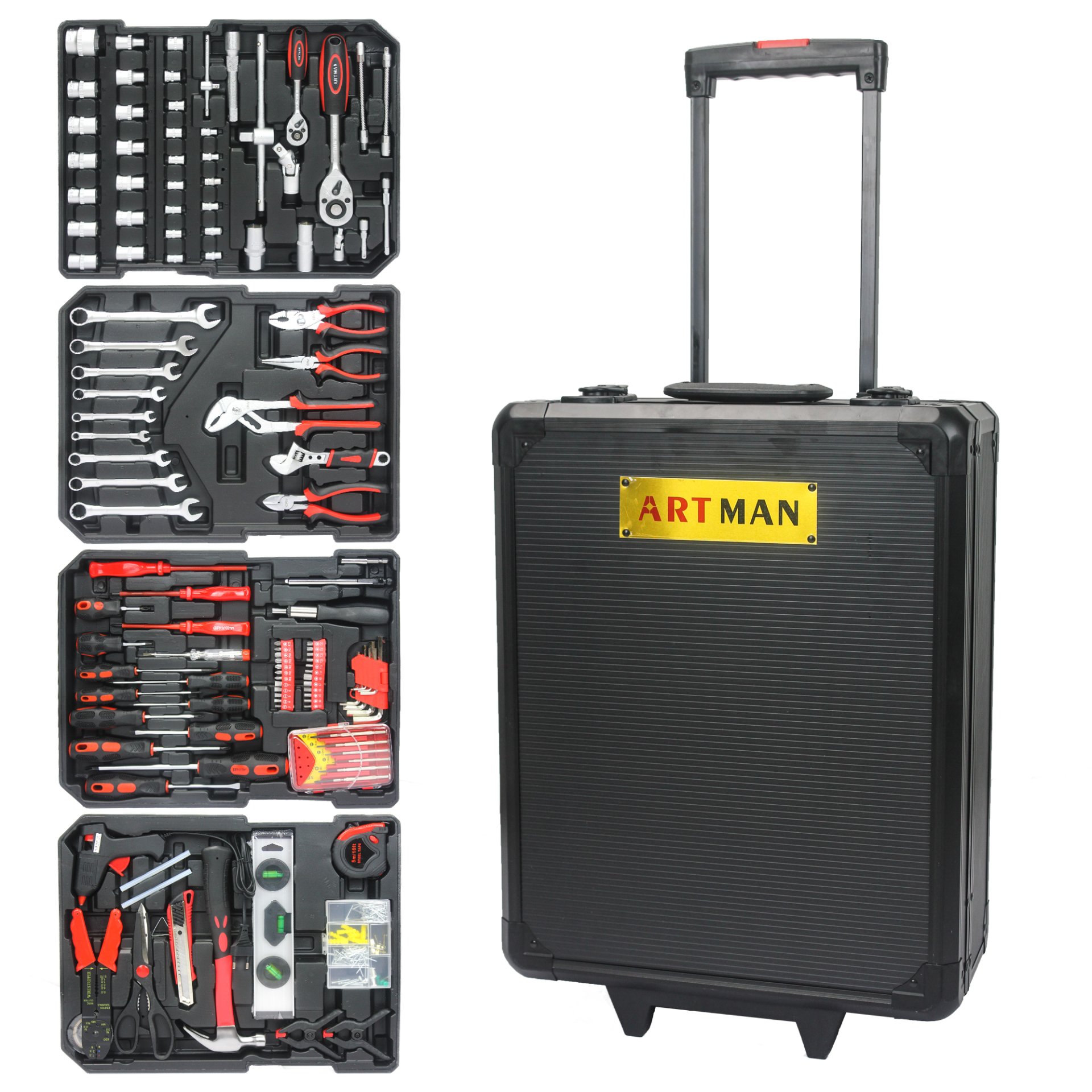 899 Piece Home Repair Tool Set With Rolling Plastic Toolbox, 4 Drawers, General Household Maintenance Kit For Garden, Homeowner, Handyman - Black - Image 4