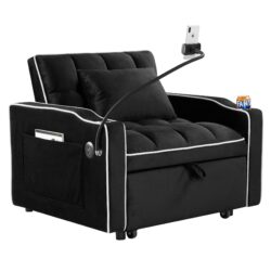 Convertible Sleeper Chair Sofa Bed Adjustable Pull Out Sleeper Chair Bed Multi-Pockets Folding Sofa Bed For Living Room Bedroom Small Space, 3 In 1 Sofa Bed - Black