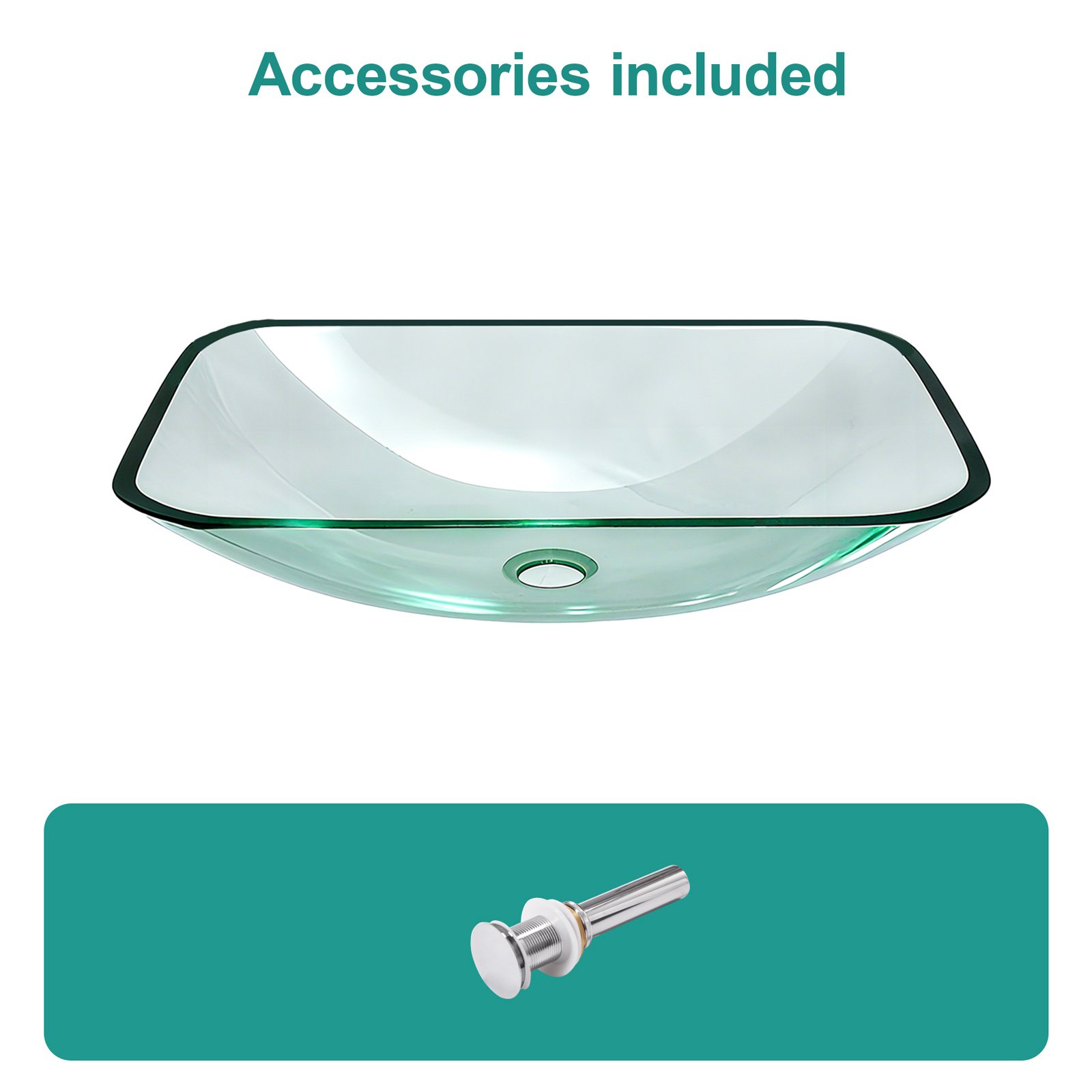 Clear Vessel Sink Rectangle Above Counter Bathroom Basin With Pop Up Drain, No Faucet - Clear - Image 5