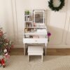 LED Vanity Mirror With Stool, 2 Drawers & 5 Storage Cabinets, Adjustable Lighting Mdf Dressing Table For Bedroom - White - Image 16