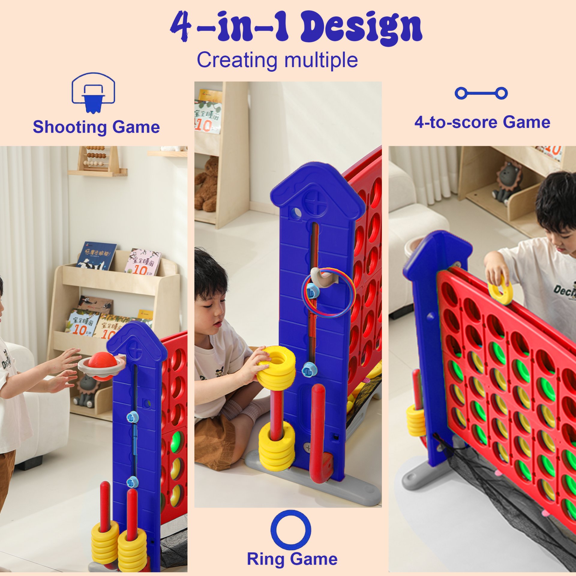 4 To Score Giant Game Set With Mesh Bag & Jumbo Connect 4 - Blue / Red - Image 13