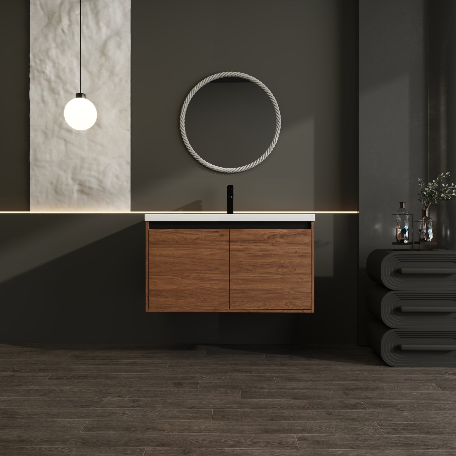 36" Bathroom Vanity Set With Resin Countertop Sink And 2 Doors - Brown - Image 6