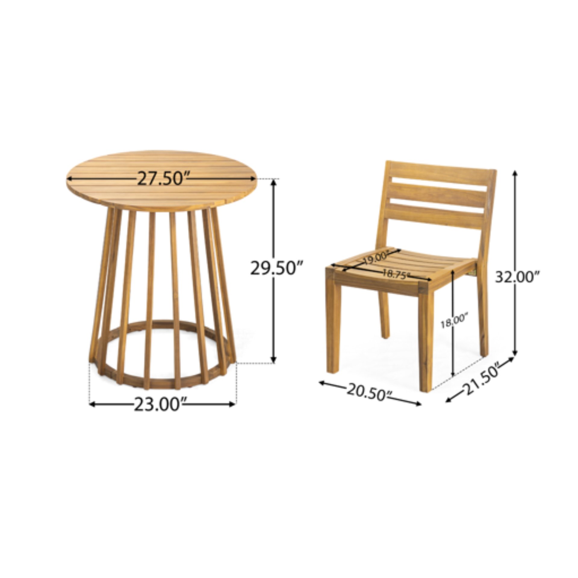 Outdoor 3 Pieces Dining Set, Round Bistro Set - Teak - Image 3