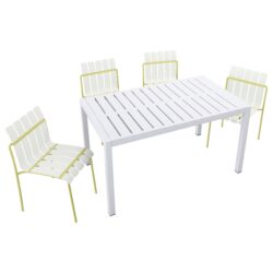 4 Piece Set Of Color Block Designed Single Chairs With Table - Cream White / Grain Yellow / White