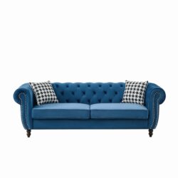 Chesterfield Sofa With Roll Armrest & Nailhead - Blue