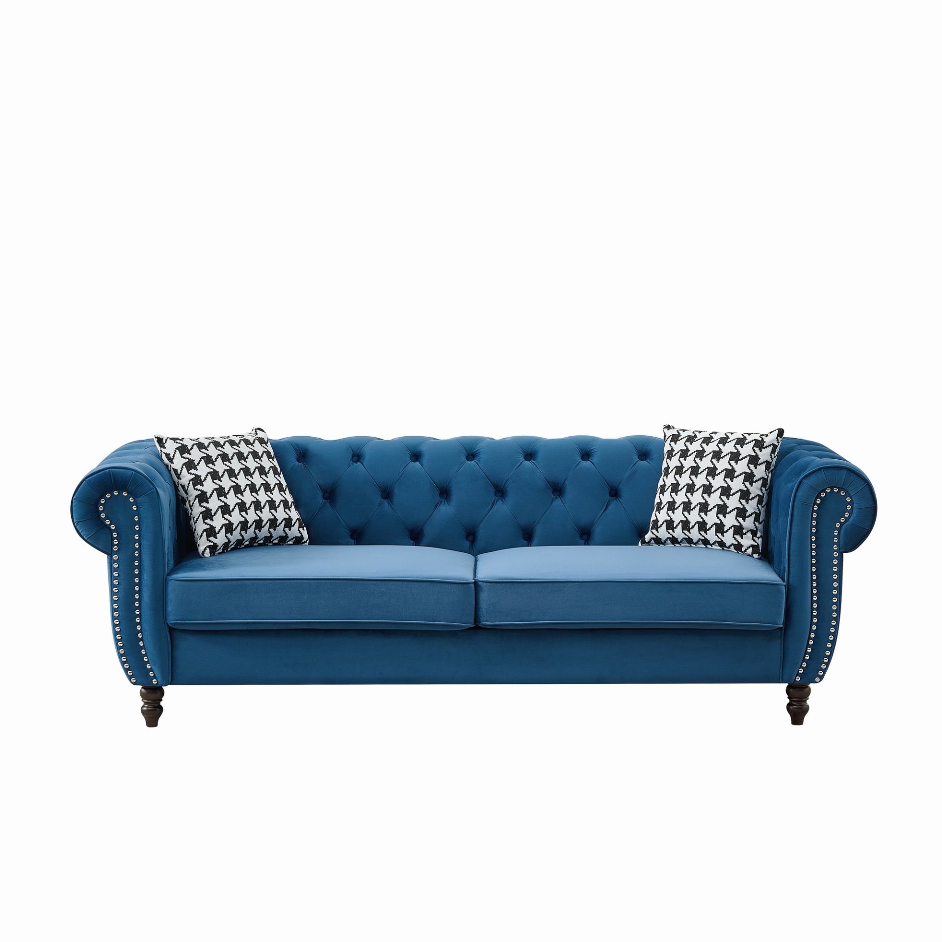 Chesterfield Sofa With Roll Armrest & Nailhead, 3 And 2 Seater - Blue - Image 11
