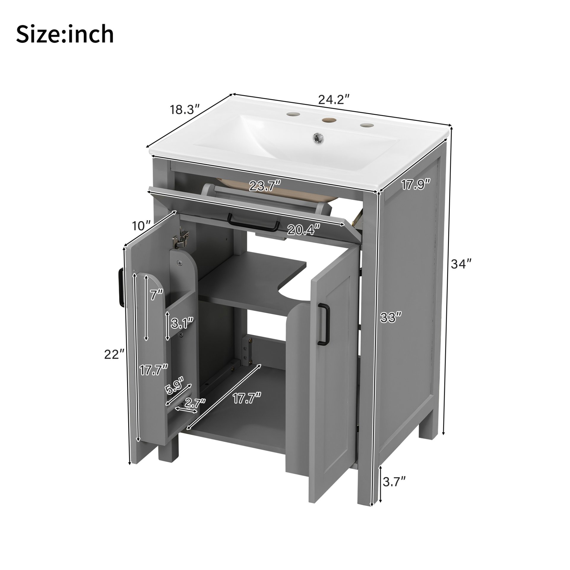 Bathroom Vanity Combo With Sink, Space Saving Design - Gray - Image 3