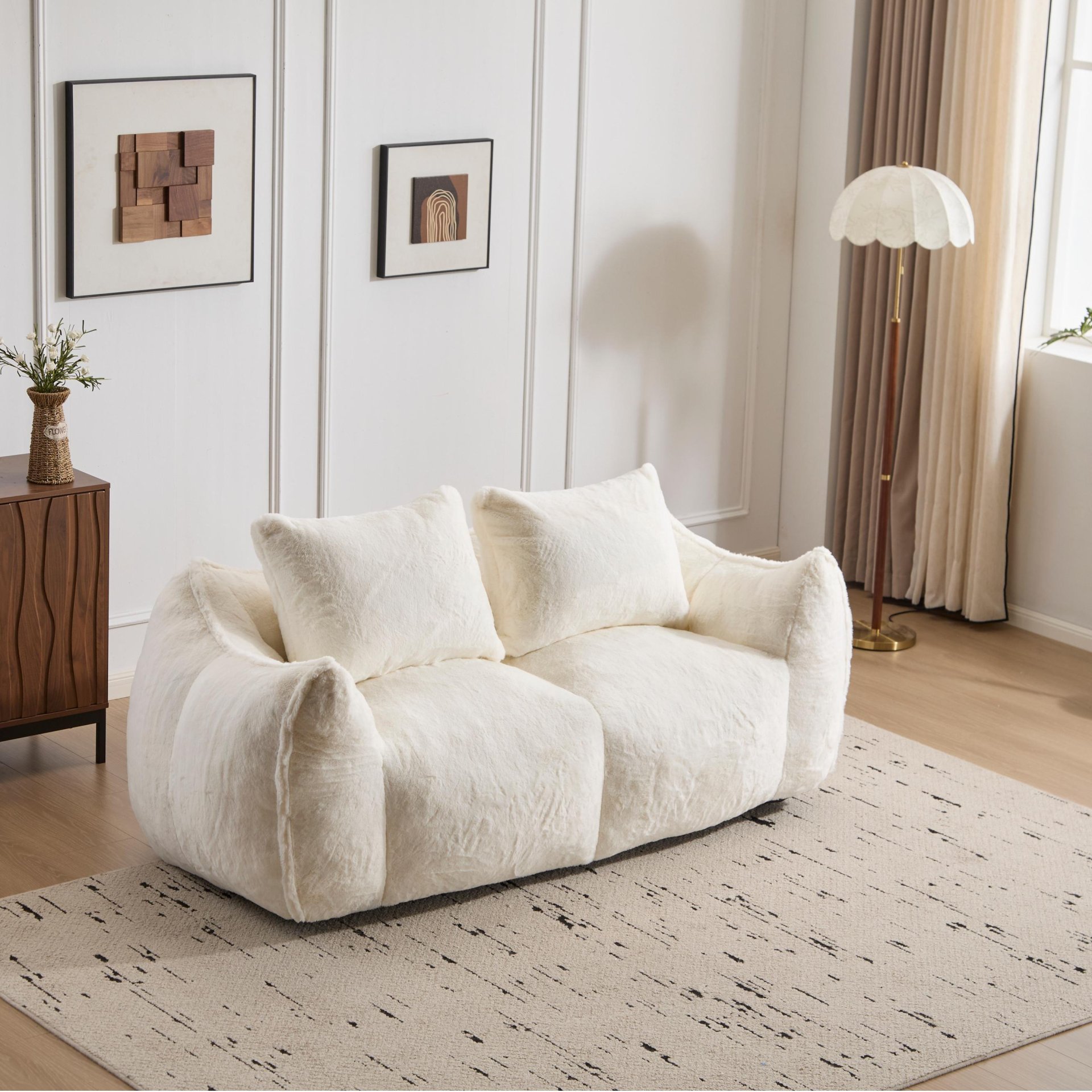 Giant Bean Bag Couch, Ultra Soft Fluffy Loveseat For Living Room Reading Chair With Pillows - White - Image 10