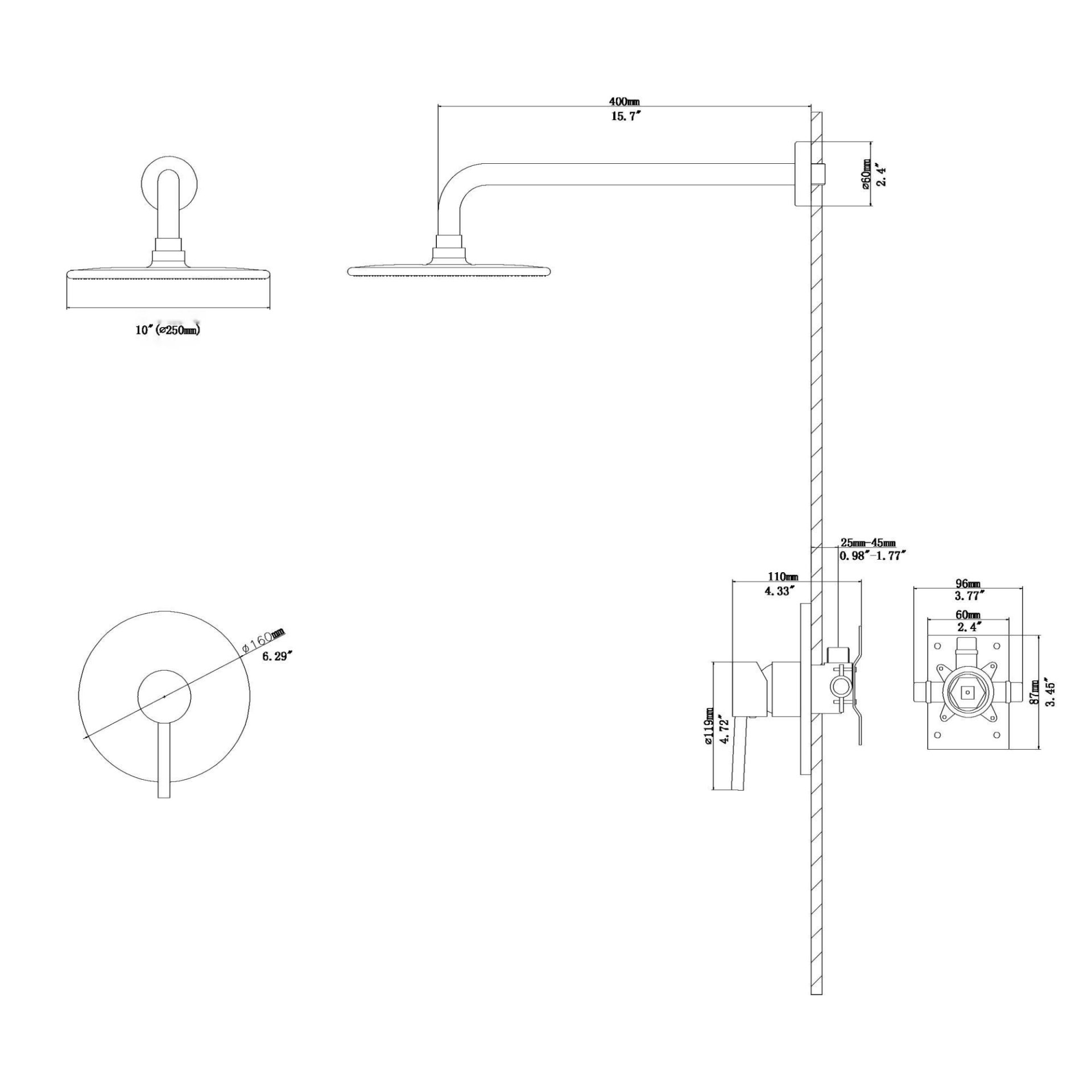 Shower Faucet Set With 10" Rainfall Shower Head And Valve - Brushed Nickel - Image 3
