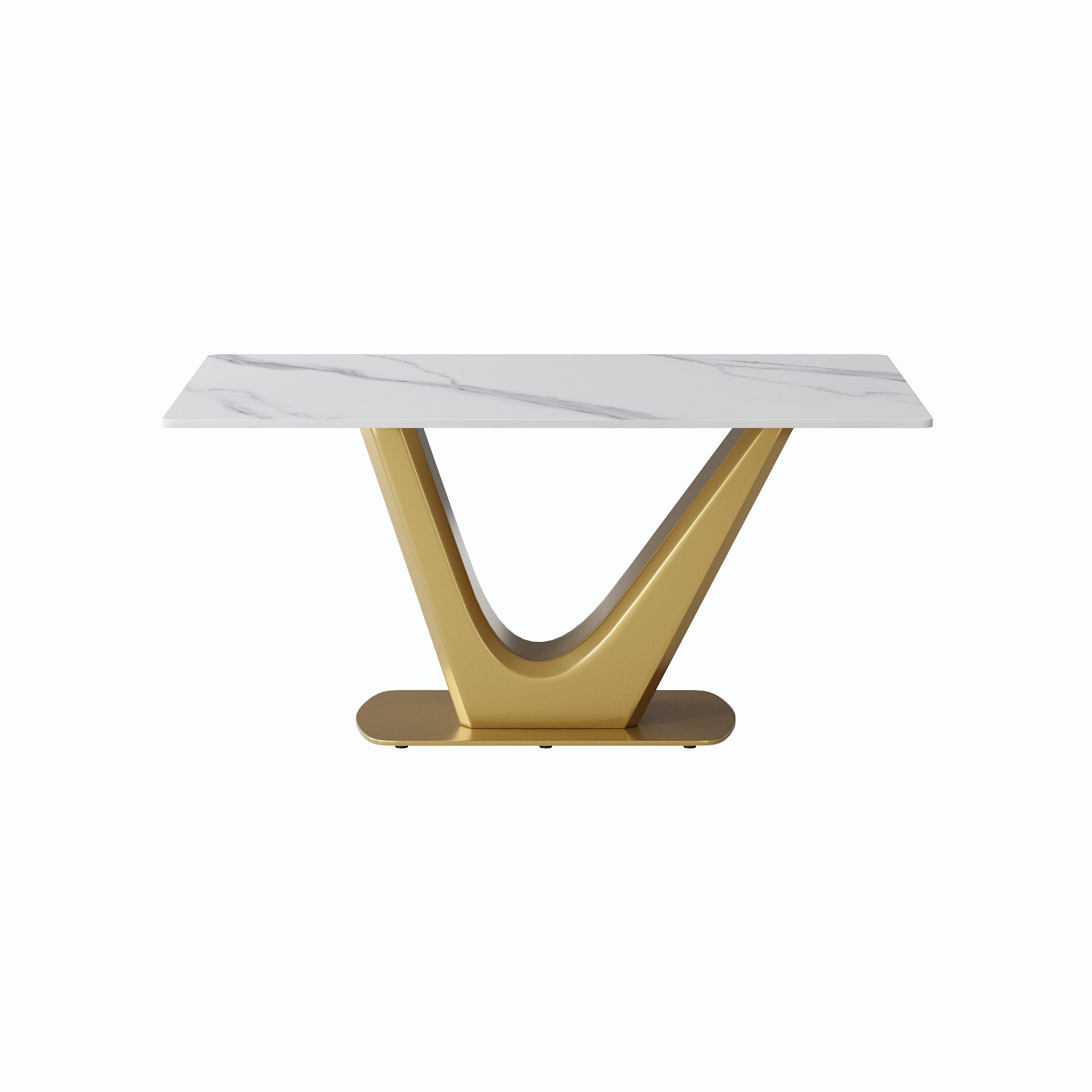 63" Modern Artificial Stone Panel V-Shaped Metal Legs, Can Accommodate 6-8 People - White / Gold - Image 5