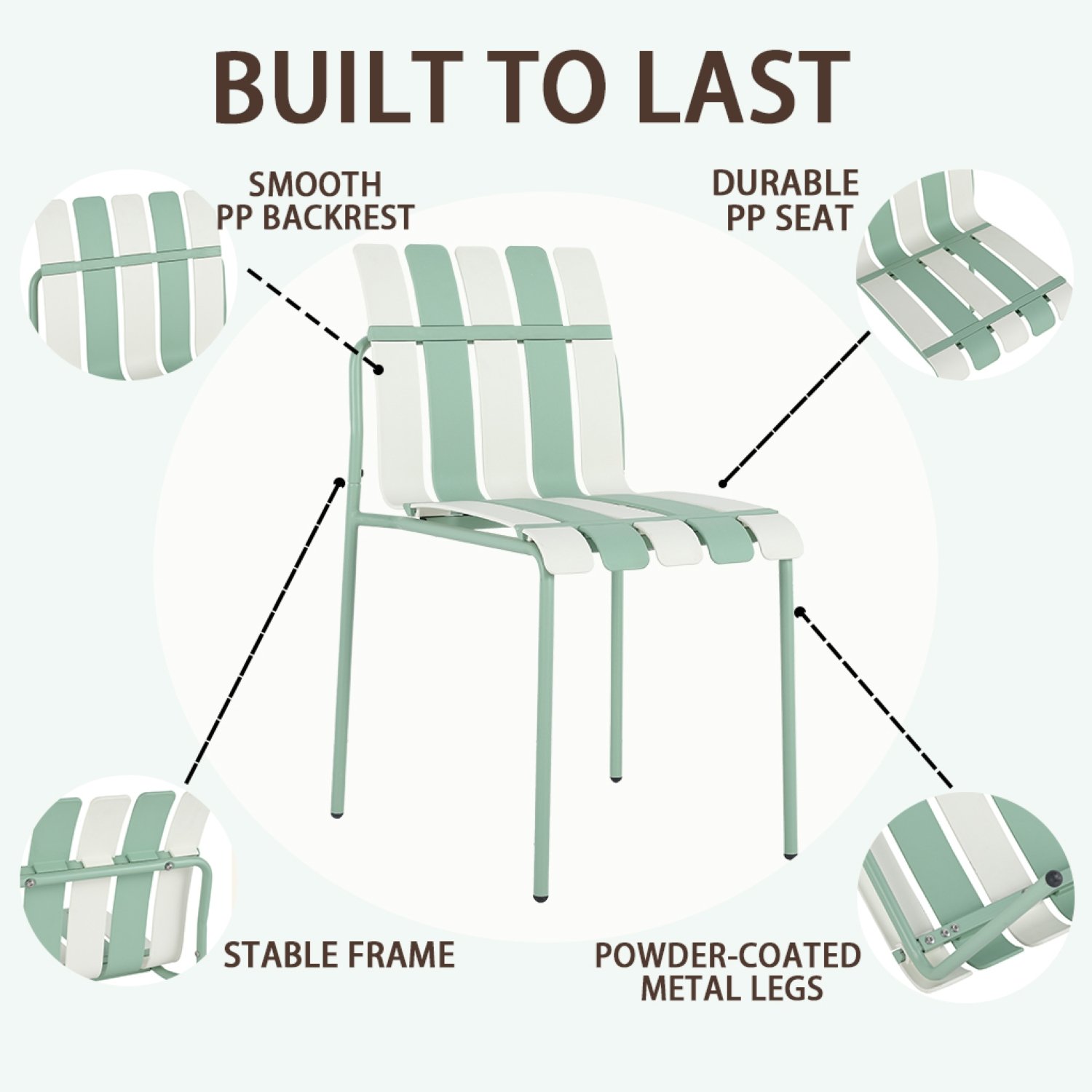 4 Piece Set Of Single Chairs With Modern Color Blocking Design, UV Resistant And Rust Proof - Haze Green / White - Image 13