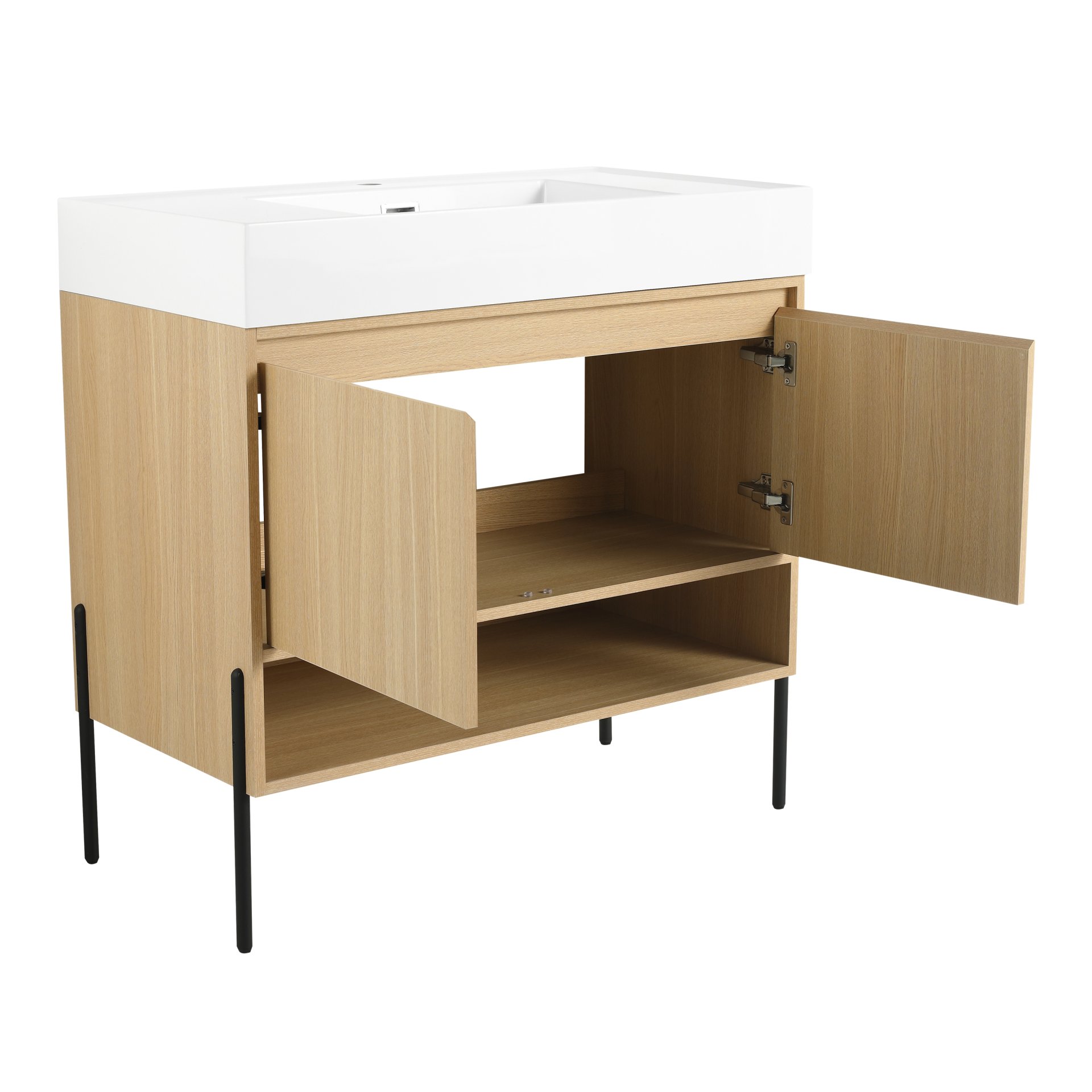 Modern 36" Bathroom Vanity Combo With Single Resin Sink And Storage Cabinet - Oak - Image 13