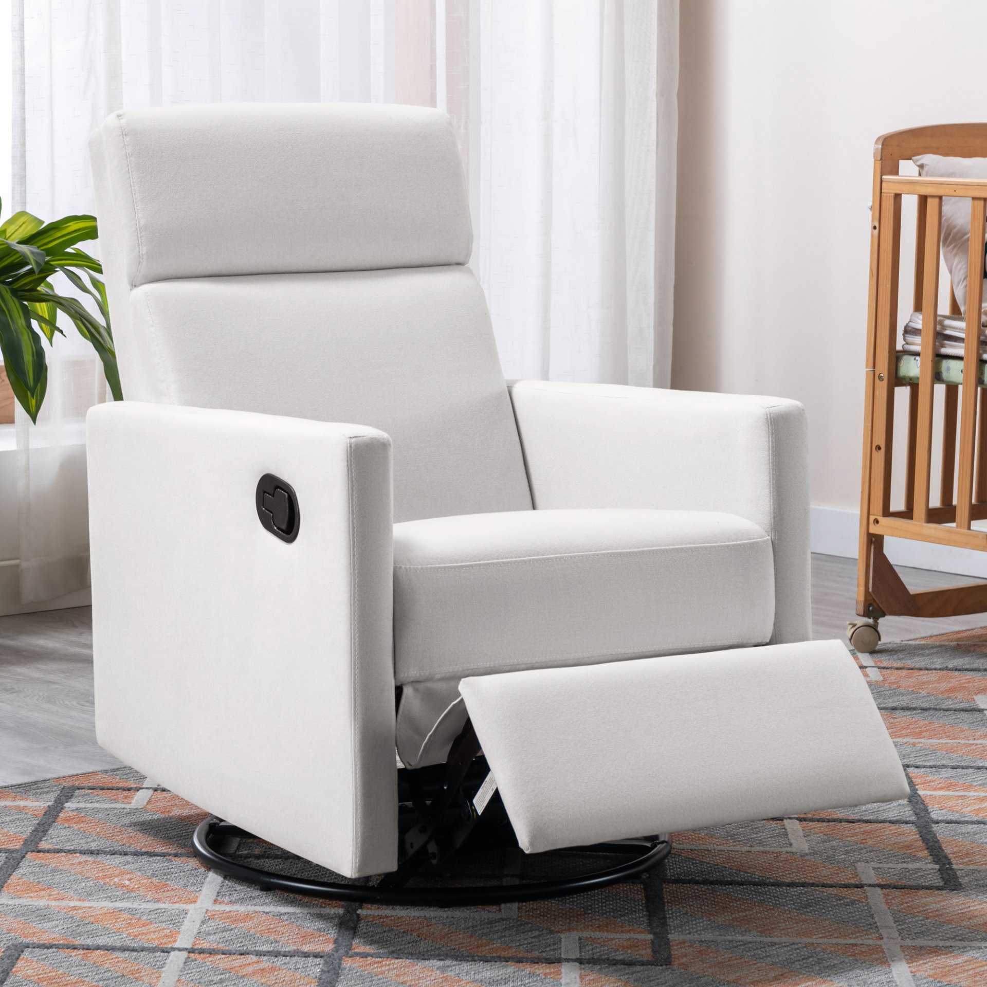 Modern Upholstered Rocker Nursery Chair Plush Seating Glider Swivel Recliner Chair - Beige - Image 2