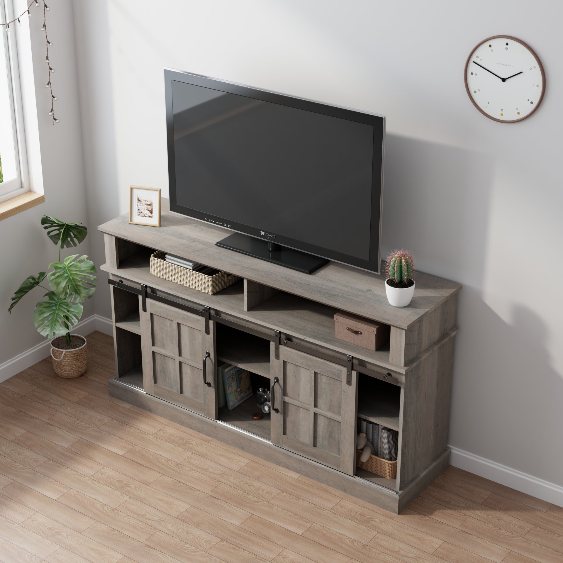 TV Stand With Storage Cabinet And Shelves, TV Console Table Entertainment Center For Living Room, Bedroom - Gray - Image 4