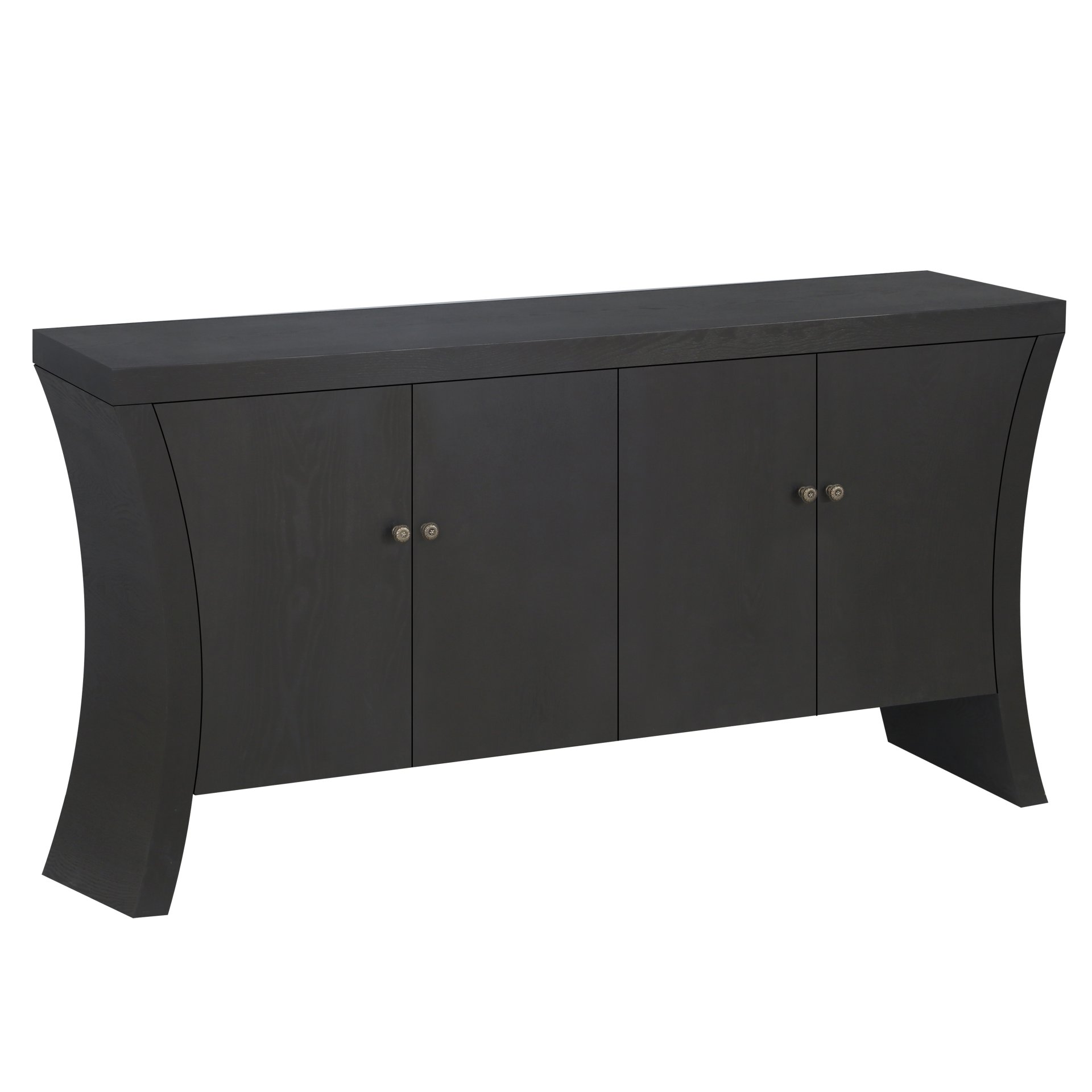 Refined 4 Door Credenza With Arc Legs & Bronze Clasps, Advanced Storage Design - Black - Image 8