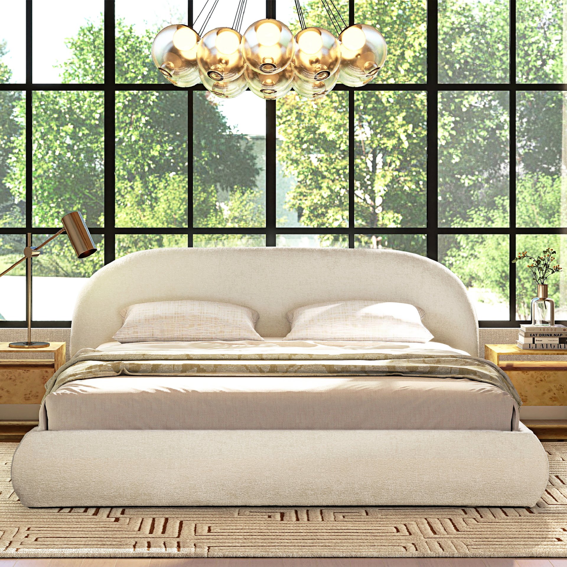 Archie Puffy Grounded - King Upholstered Platform Bed - Almond White - Image 14