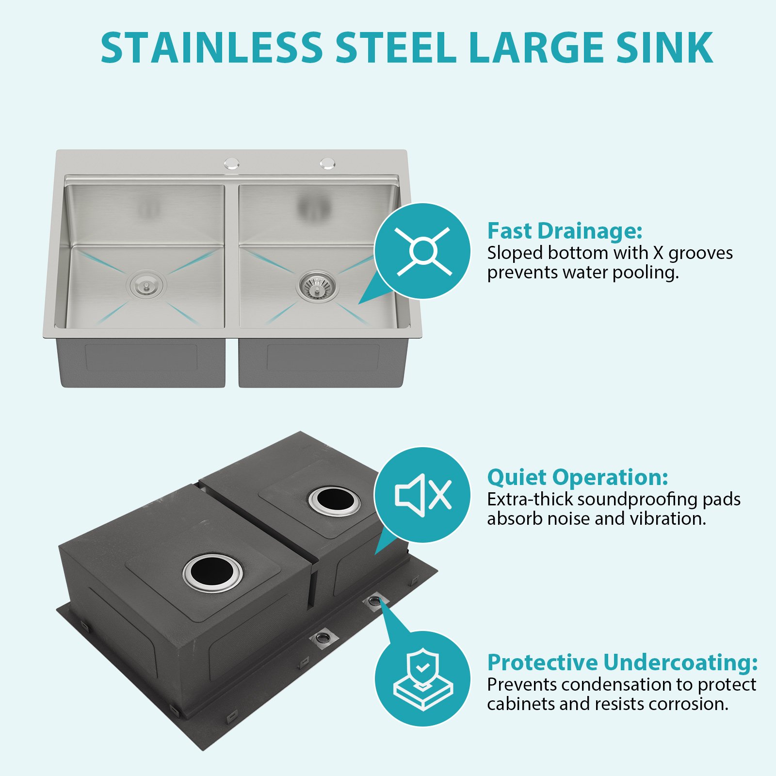 Topmount Drop In Kitchen Sink, Double Bowl 50 / 50 - Brushed Nickel - Image 9