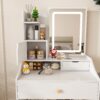LED Vanity Mirror With Stool, 2 Drawers & 5 Storage Cabinets, Adjustable Lighting Mdf Dressing Table For Bedroom - White - Image 9