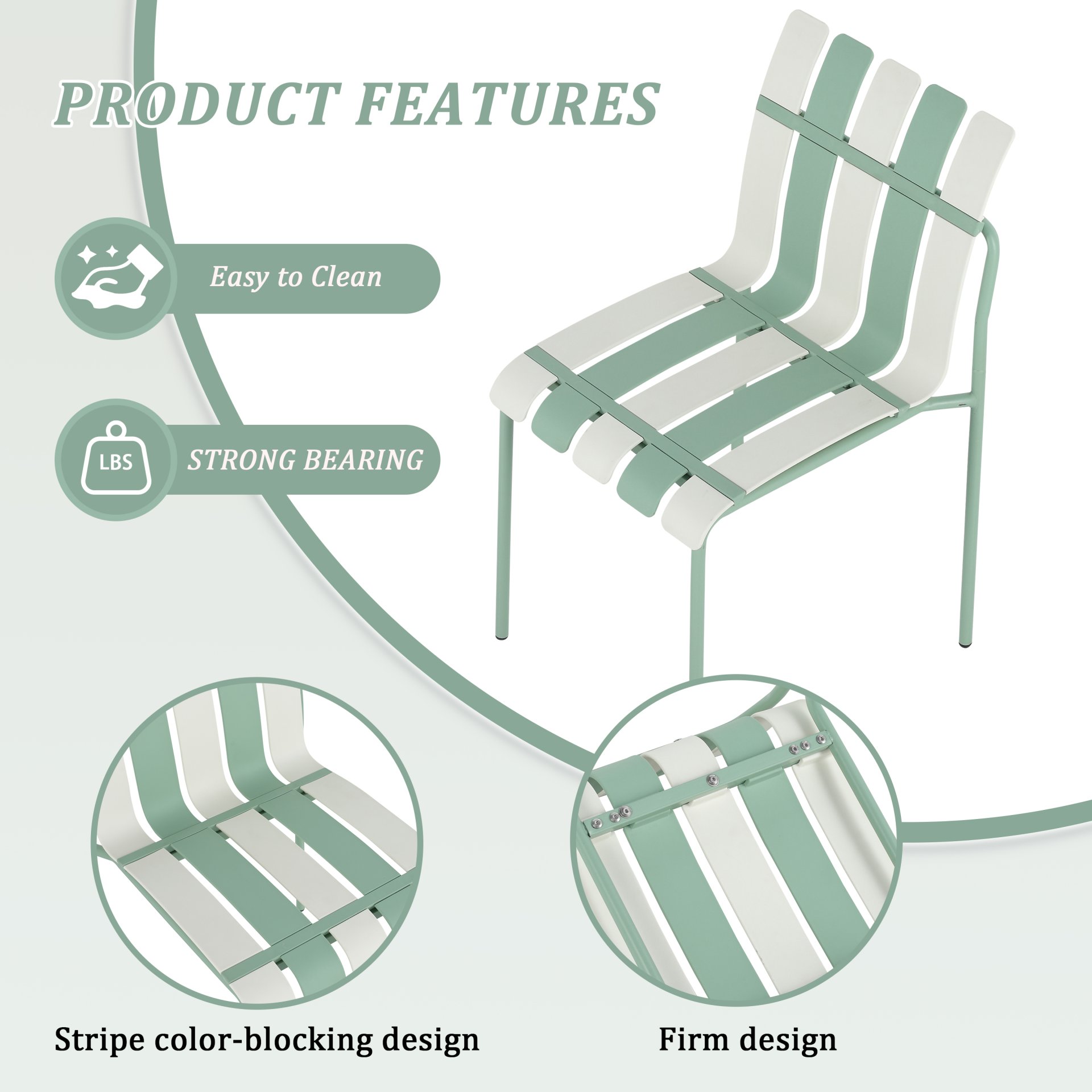 4 Piece Set Of Single Chairs With Modern Color Blocking Design, UV Resistant And Rust Proof - Haze Green / White - Image 8