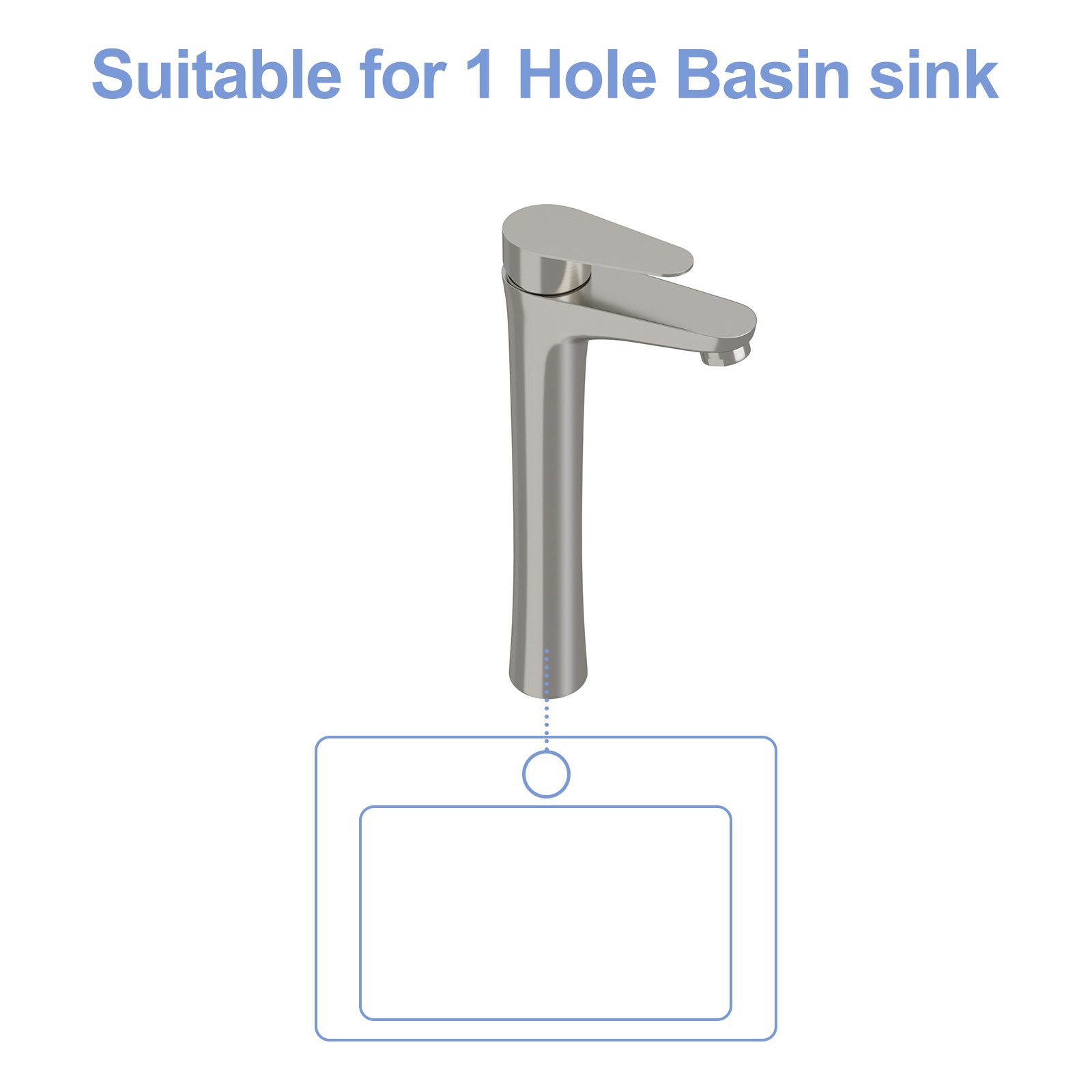 Single Handle Vessel Sink Faucet With Tall Spout For Bathroom Vanity - Brushed Nickel - Image 6