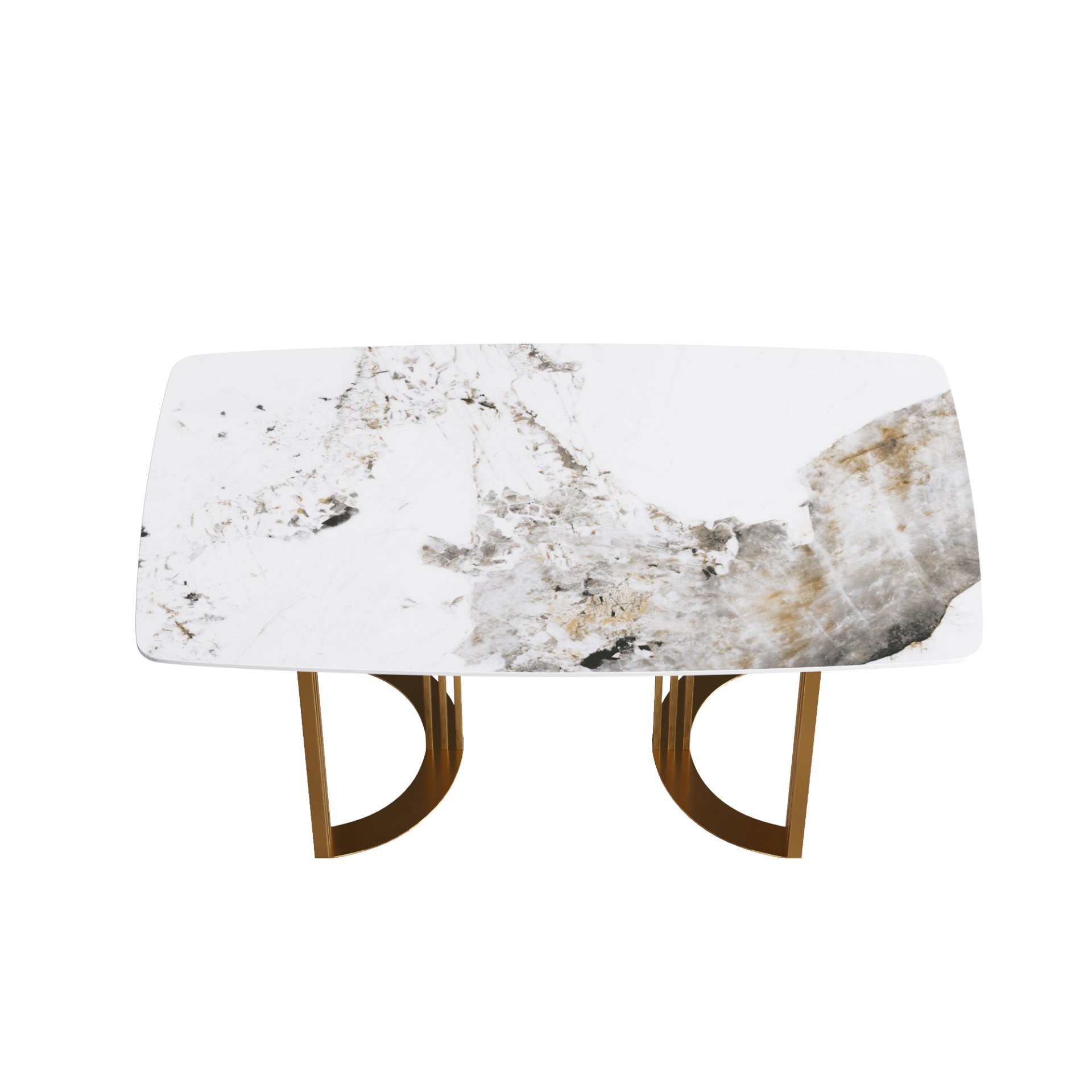 63" Modern Artificial Stone Pandora White Curved Metal Leg Dining Table, 6 People - Antique White - Image 5