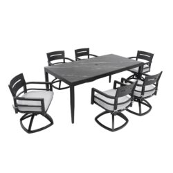 7 Pieces Modern Outdoor Patio Dining Set, Rectangular Dining Table, 6 Swivel Rockers With Sunbrella Cushions - Ember Black