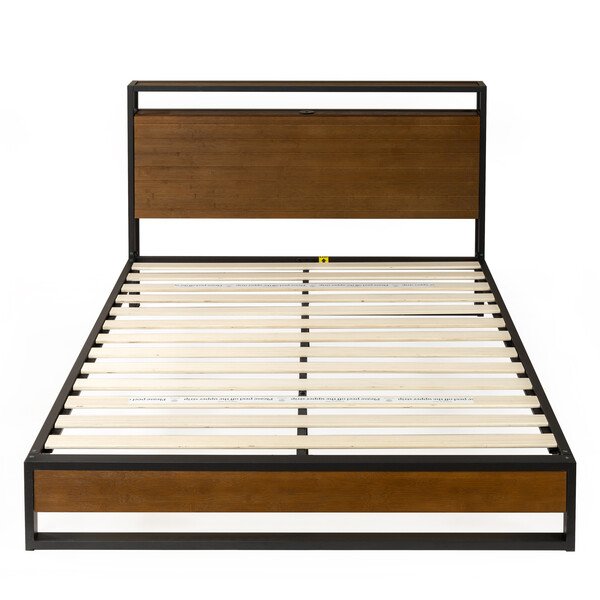 Queen Industrial Rustic Panel Bed Headboard Flat Boxed Option - Espresso - Image 2