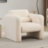 Modern Accent Chair Lambskin Sherpa Fabric Upholstered Comfy Reading Armchair With Pillow - Cream - Image 6