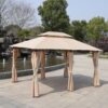 Outdoor Patio Gazebo Canopy Tent With Ventilated Double Roof And Mosquito Net, 13X10 Ft - Khaki - Image 7
