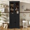 Bathroom Storage Cabinet, Adjustable Shelves & Drawer, Freestanding Linen Tower - Black - Image 2