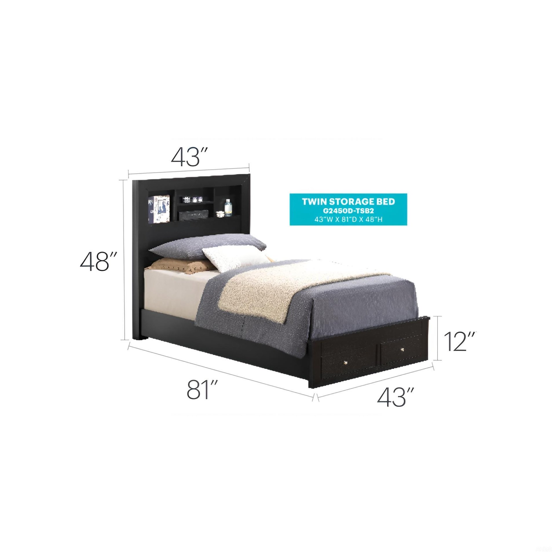 Twin Storage Bed - Black - Image 3
