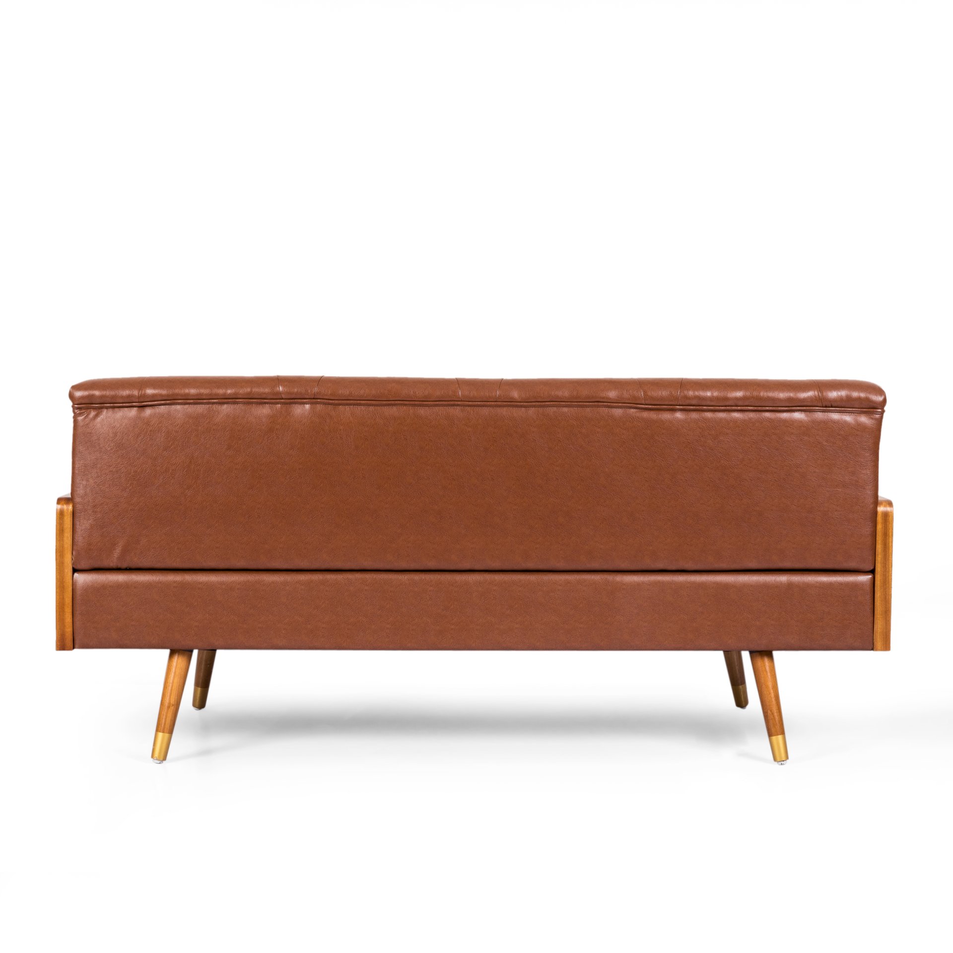 Adelaide - Mid Century Modern Tufted Sofa With Rolled Accent Pillows - Light Brown - Image 9