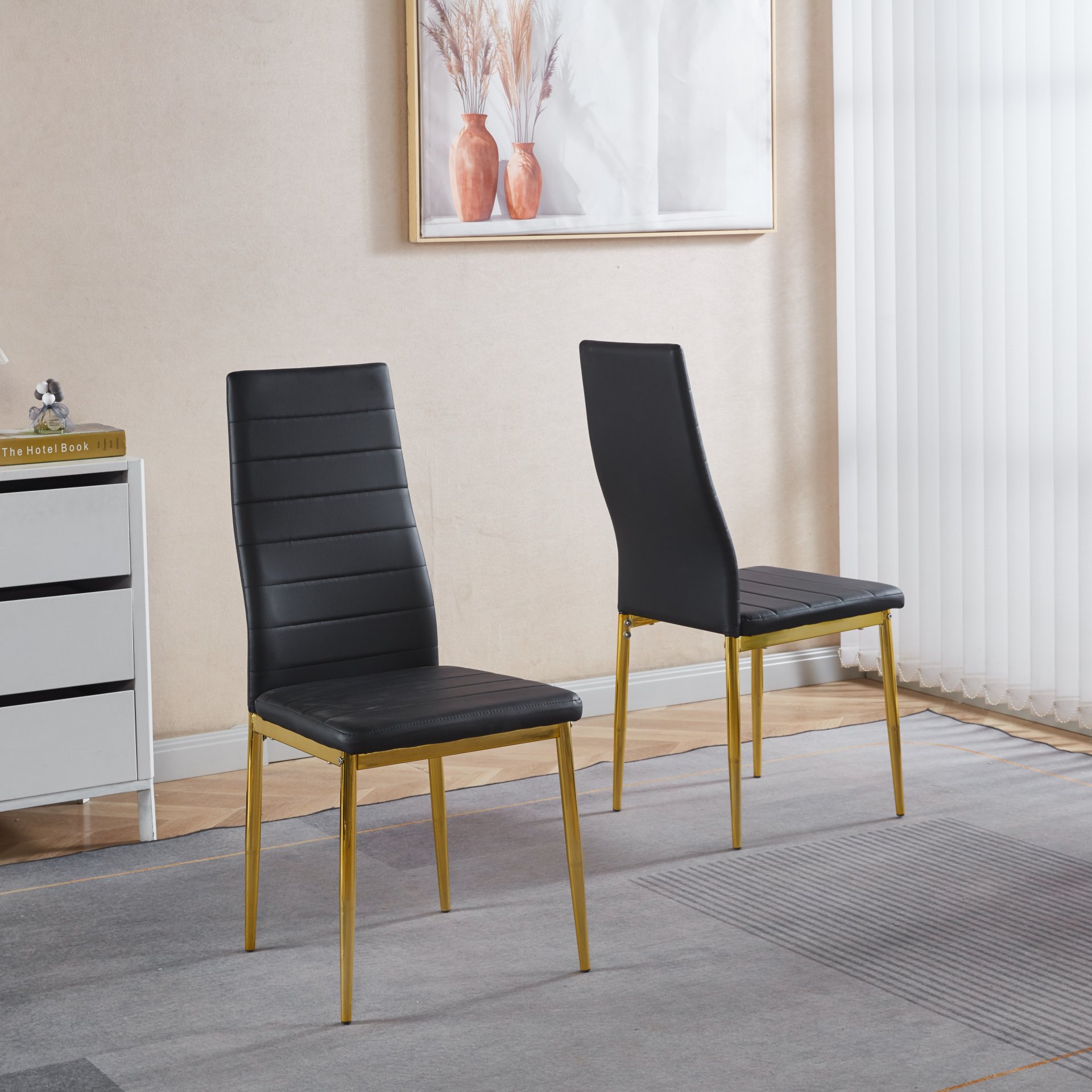 Dining Chair Design For Kitchen (Set of 4) - Golden Black - Image 4