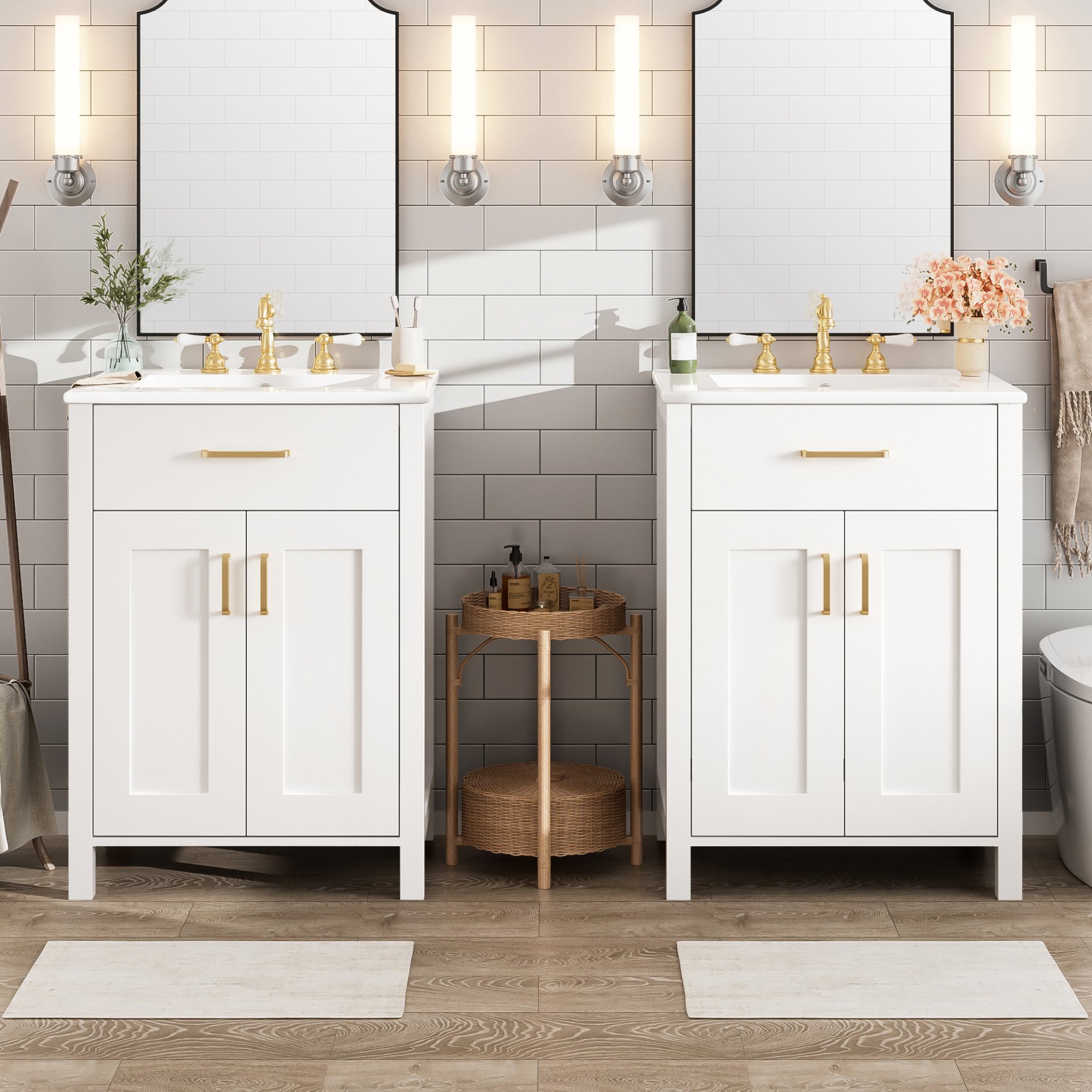 Bathroom Vanity With Sink, Soft Close Doors, Flip Drawer, U Shaped Shelves - White - Image 6