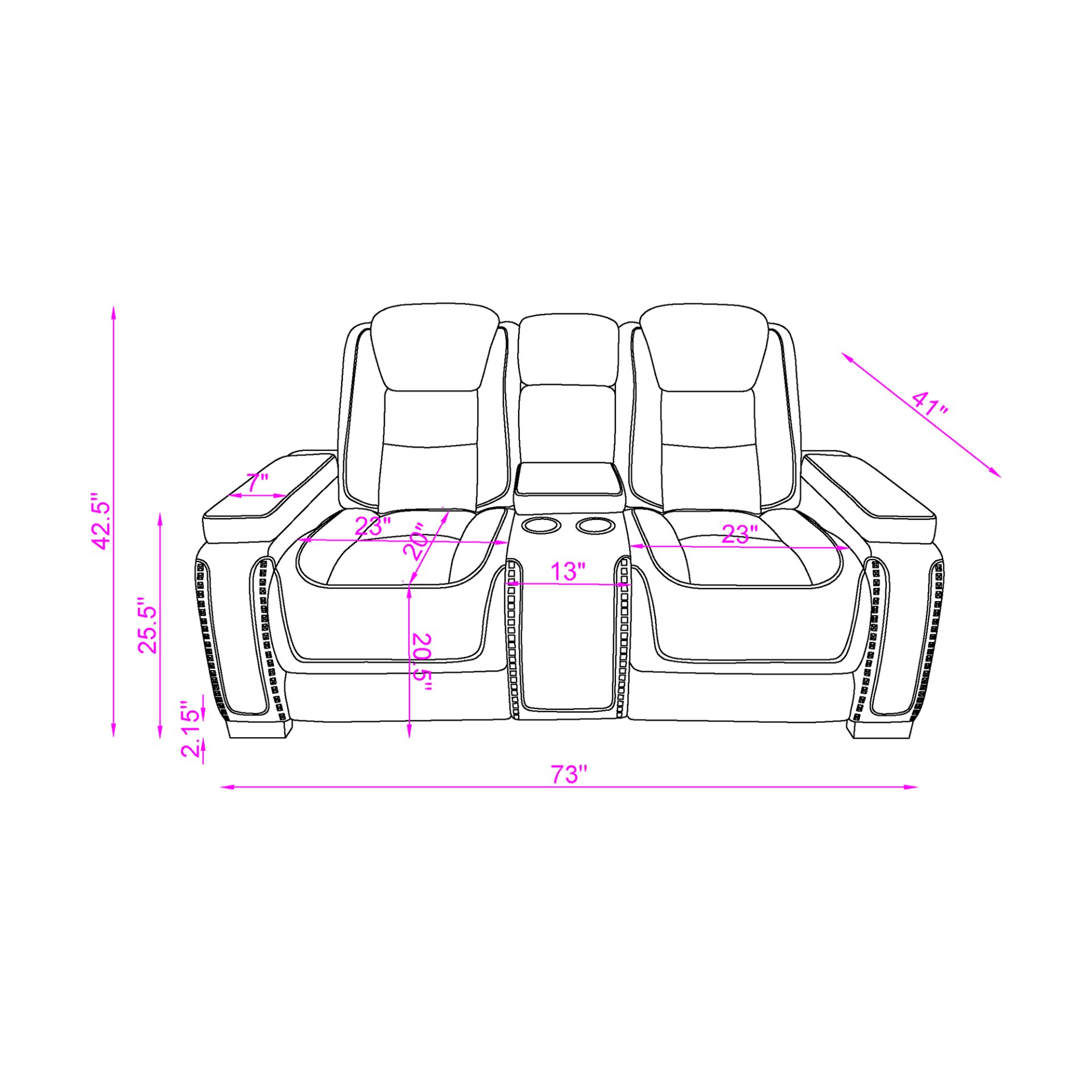 3 Piece Power Sofa Set With Recliner, USB LED Headrest, Bookshelf Arms, Drop Down Table And Storage Frame - Grey - Image 8