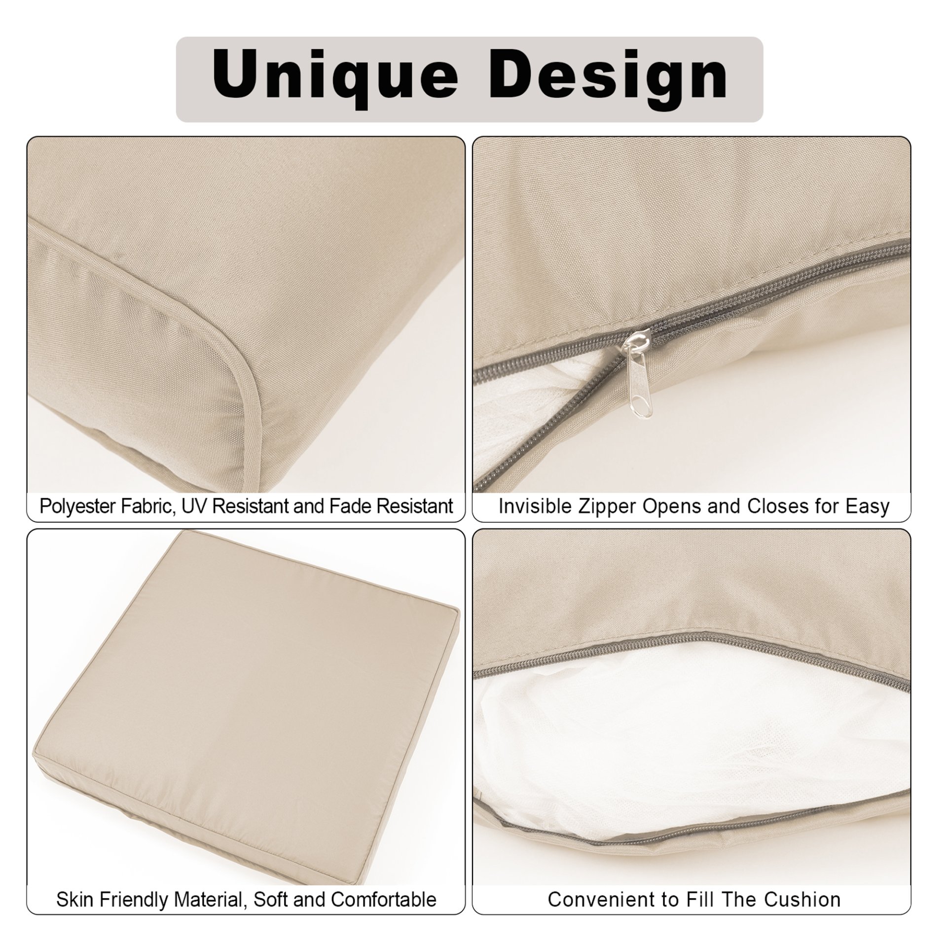 Outdoor Deep Seat Cushion Set For Patio Furniture, Polyester Replacement Pads - Beige - Image 5