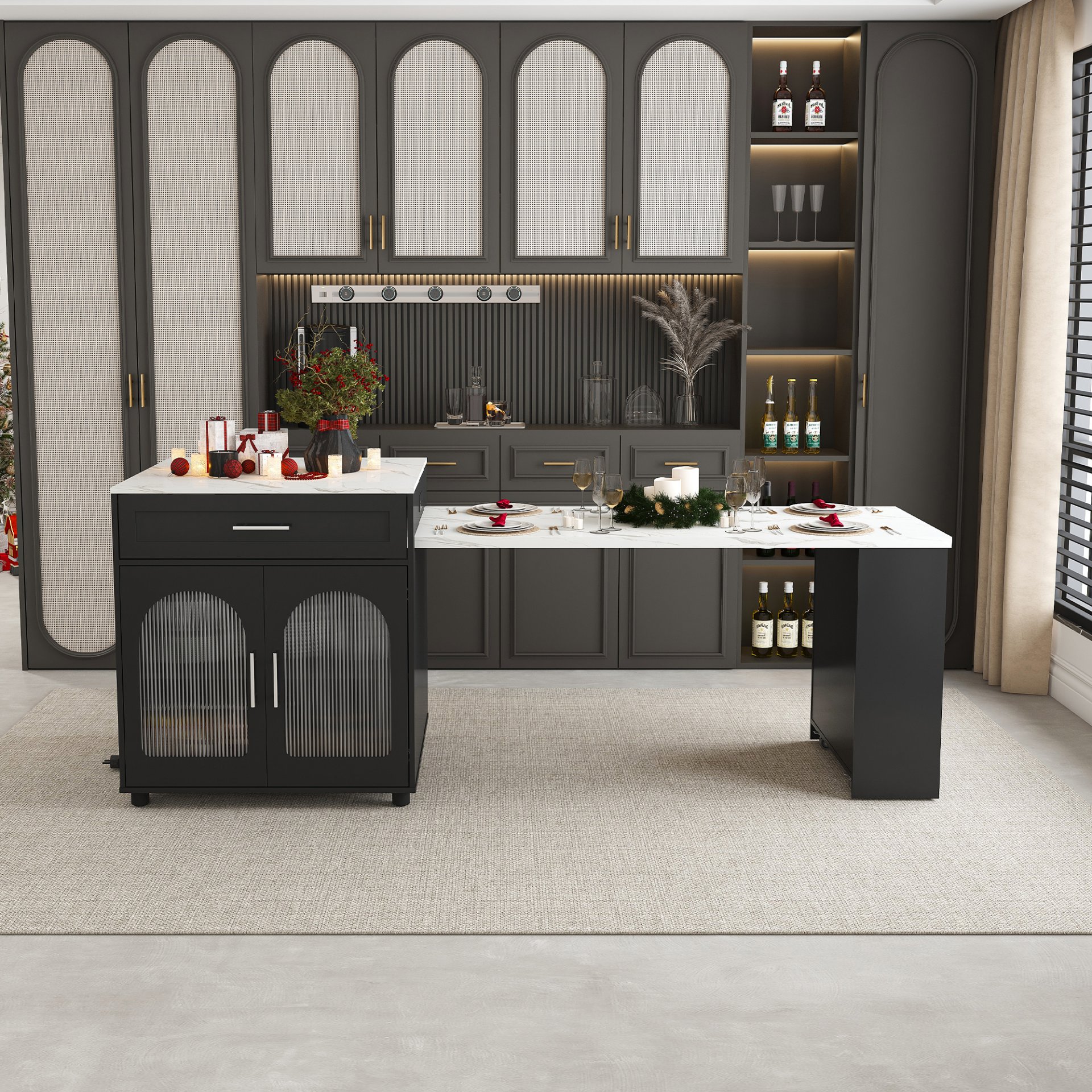 Expandable Kitchen Island With Dining Table - Black - Image 18