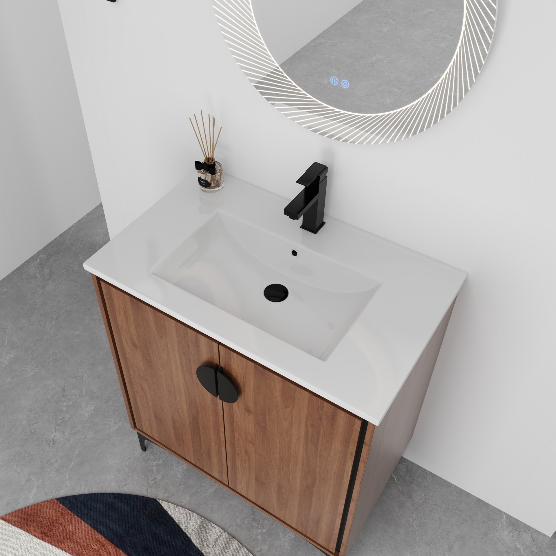 Bathroom Vanity Freestanding Cabinet With Sink - Brown - Image 7