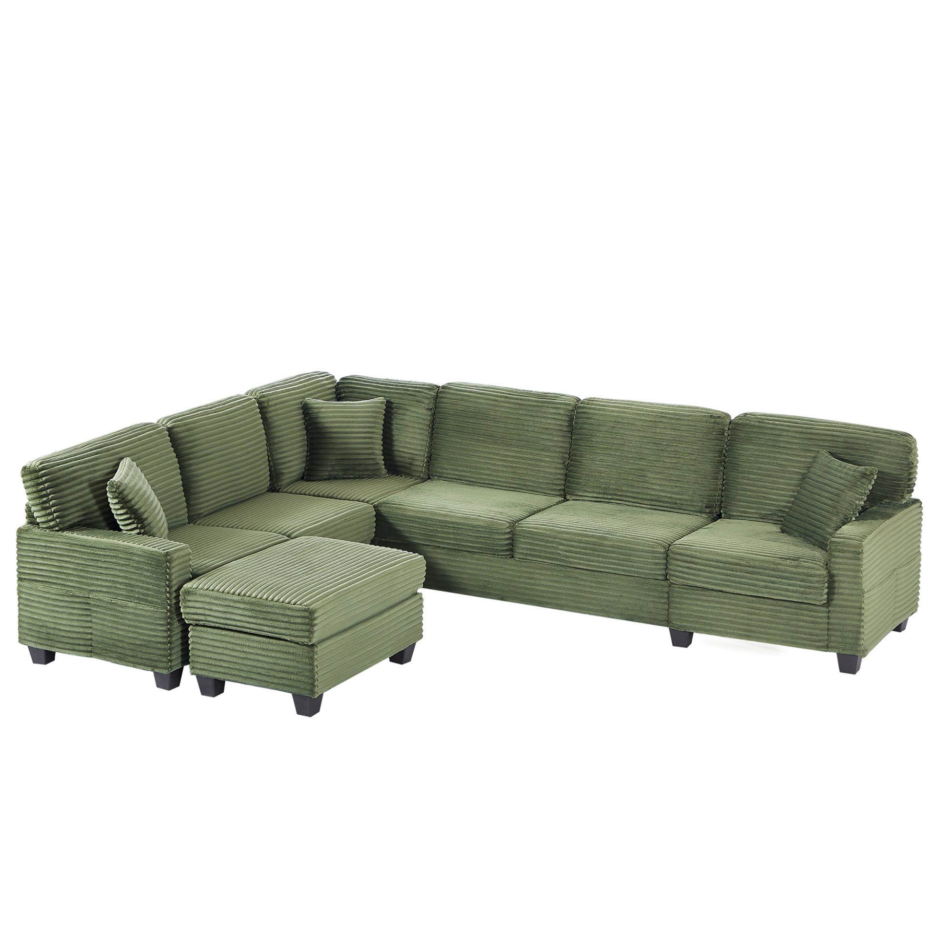 Modern Sectional Sofa U Shaped With Movable Ottoman And Side Storage Pockets Corduroy - Green - Image 15